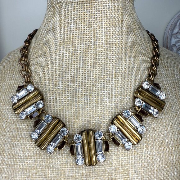 J.Crew Gold-Toned Statement Necklace With Rhinestones & Geometric Design - Picture 1 of 8